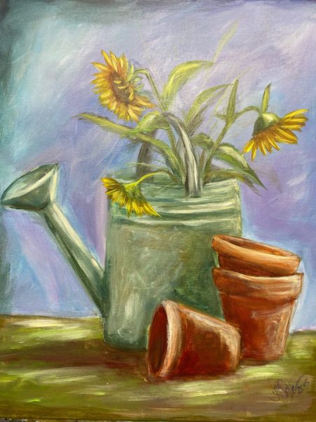 Fall Sunflower Watering Can – Painting Tutorial – Art by Karen Wolfe